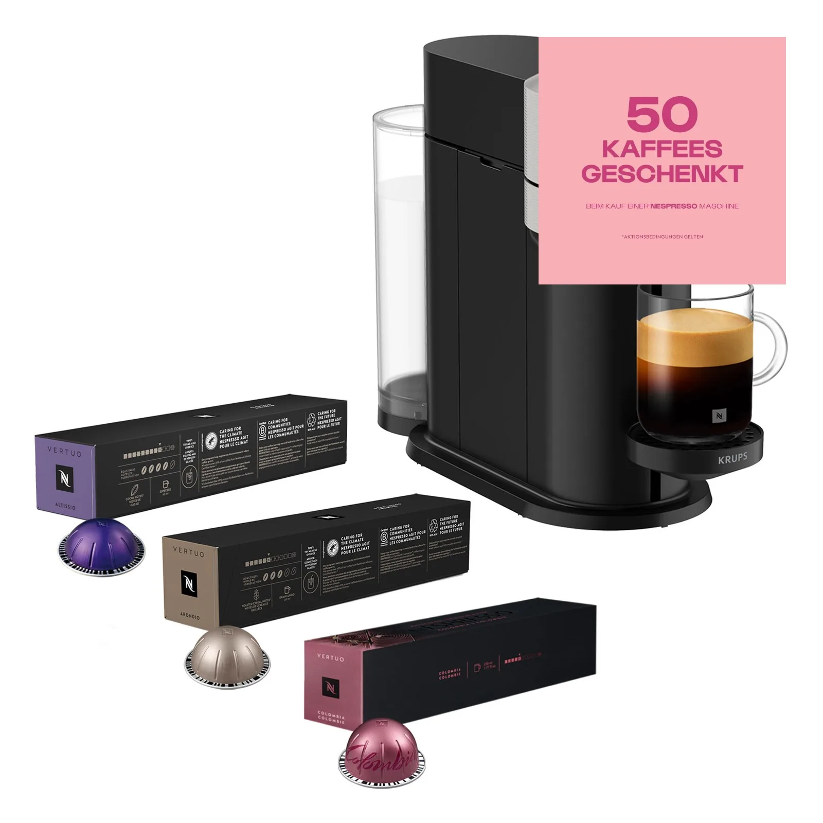 Krups XN910B Nespresso Vertuo Kapselmaschine Kaffeemaschine GRATIS 50 Kapseln – Produktfoto