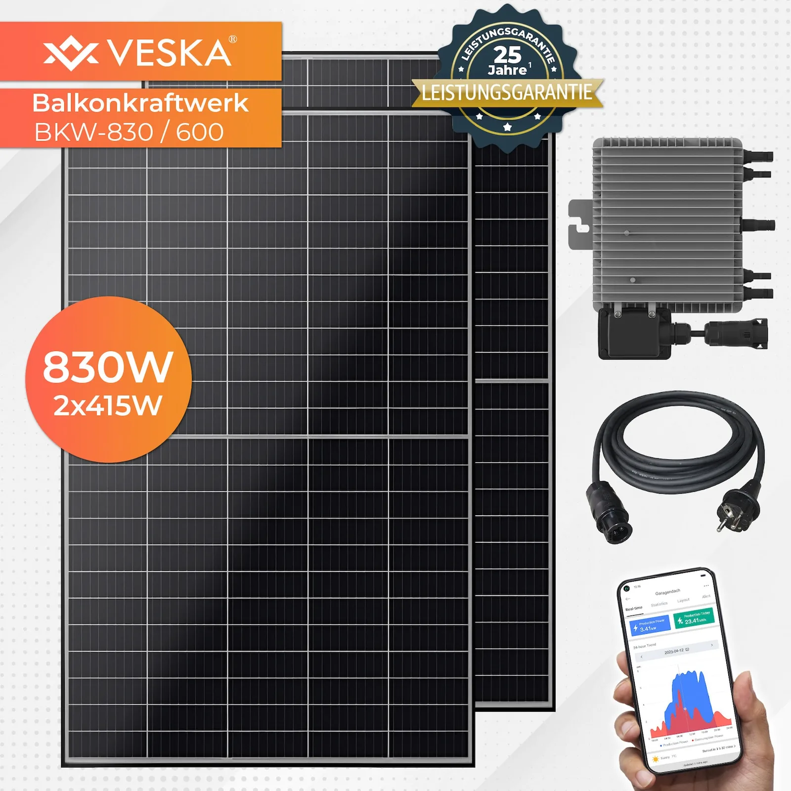 Balkonkraftwerk 830 W / 600 W Photovoltaik Solaranlage Steckerfertig Produktfoto